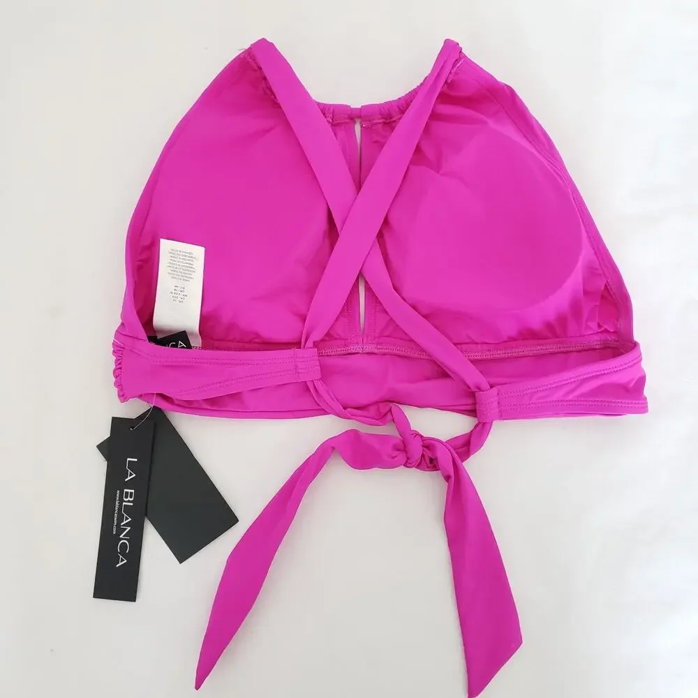 NEW!! La Blanca SIZE 12 Pink Luxe Halter Swimsui Bikini TOP ONLY Womens LB21G88